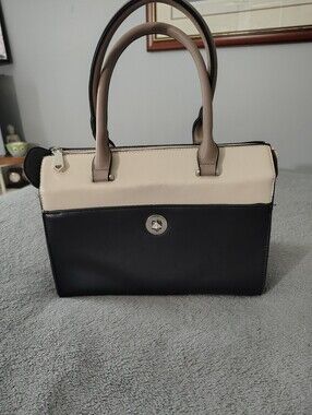 BCBG Black and Cream Two-Tone Structured Satchel